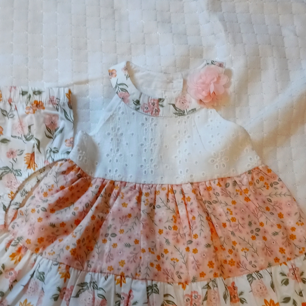 Nicole Miller Little girl Cotton Floral ruffles sleeveless panty/dress 3/6 M